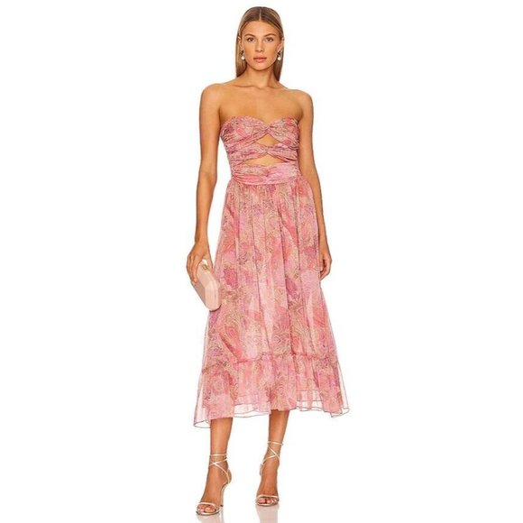 MISA Los Angeles Arianne Dress Muted Paisley Maxi Chiffon Pink - Picture 1 of 4